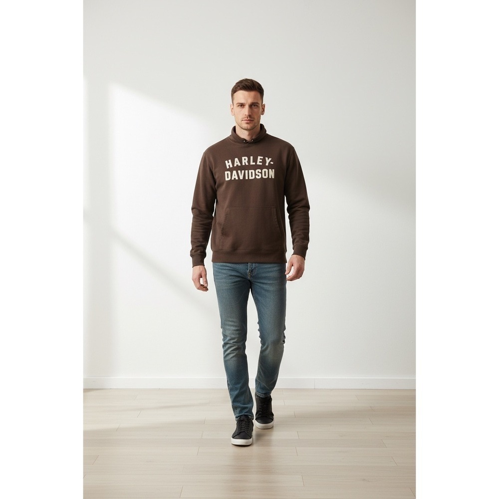 Harley Davidson Mens XL Brown Quarter Zip Pullover Sweater Motorclothes Logo